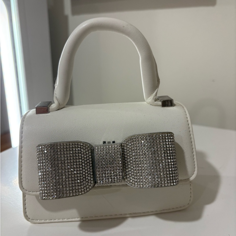 Aldo White Top-Handle Bag with Crystal Bow